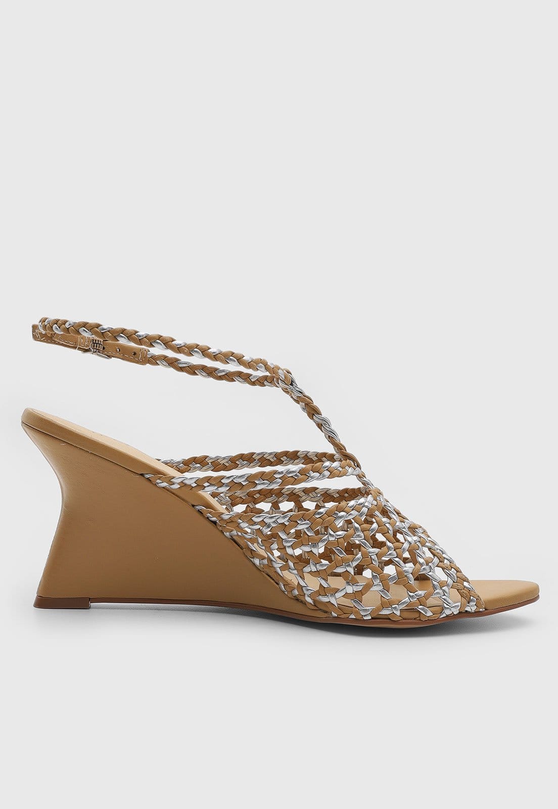 Vista 2 Sandália Feminina Capodarte Anabela Tiras Trançadas Capodarte caramelo