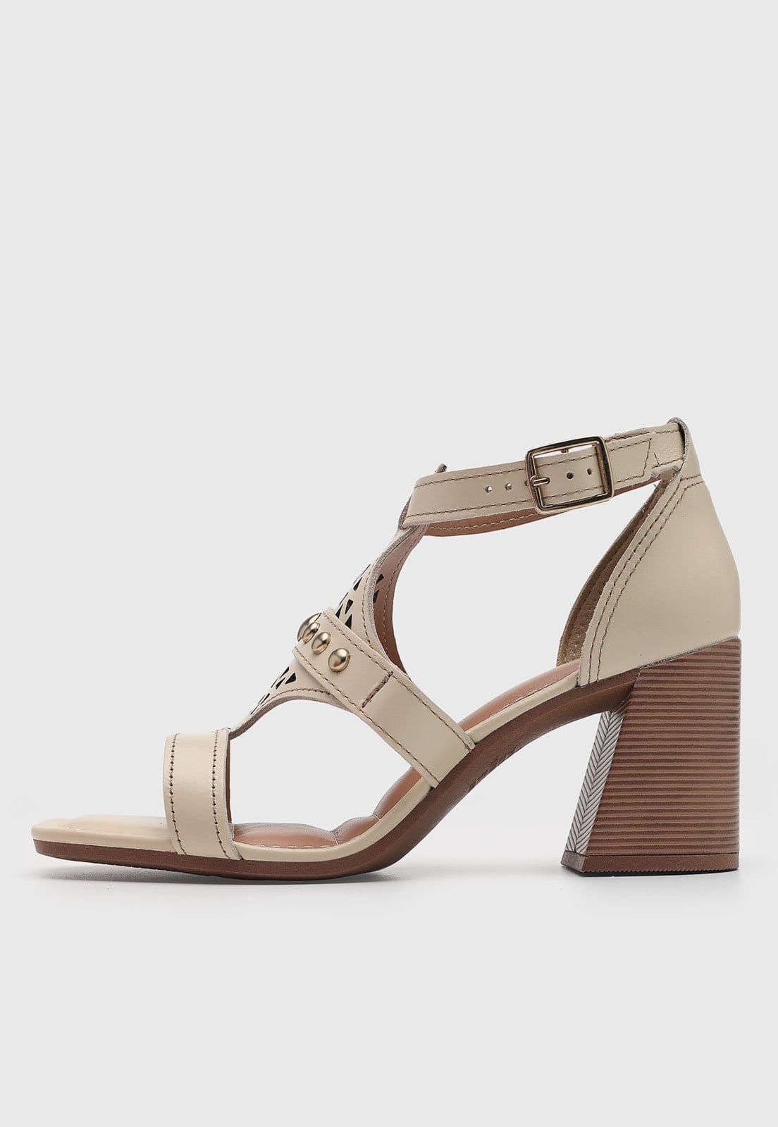 Sandália Feminina Dakota Tachas Salto Médio Off-White