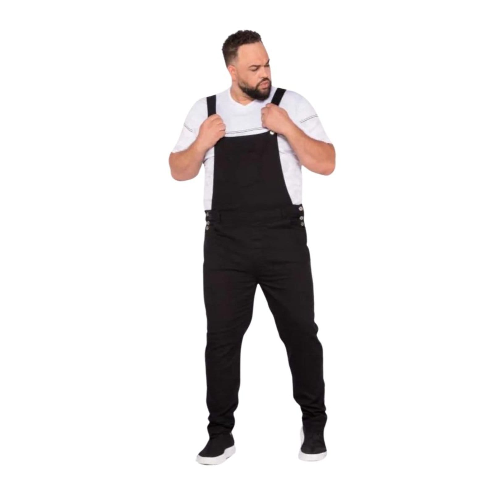 Vista principal Macacão Jardineira Masculino Jeans Loka Plus Size Sarja Jeans Loka preto