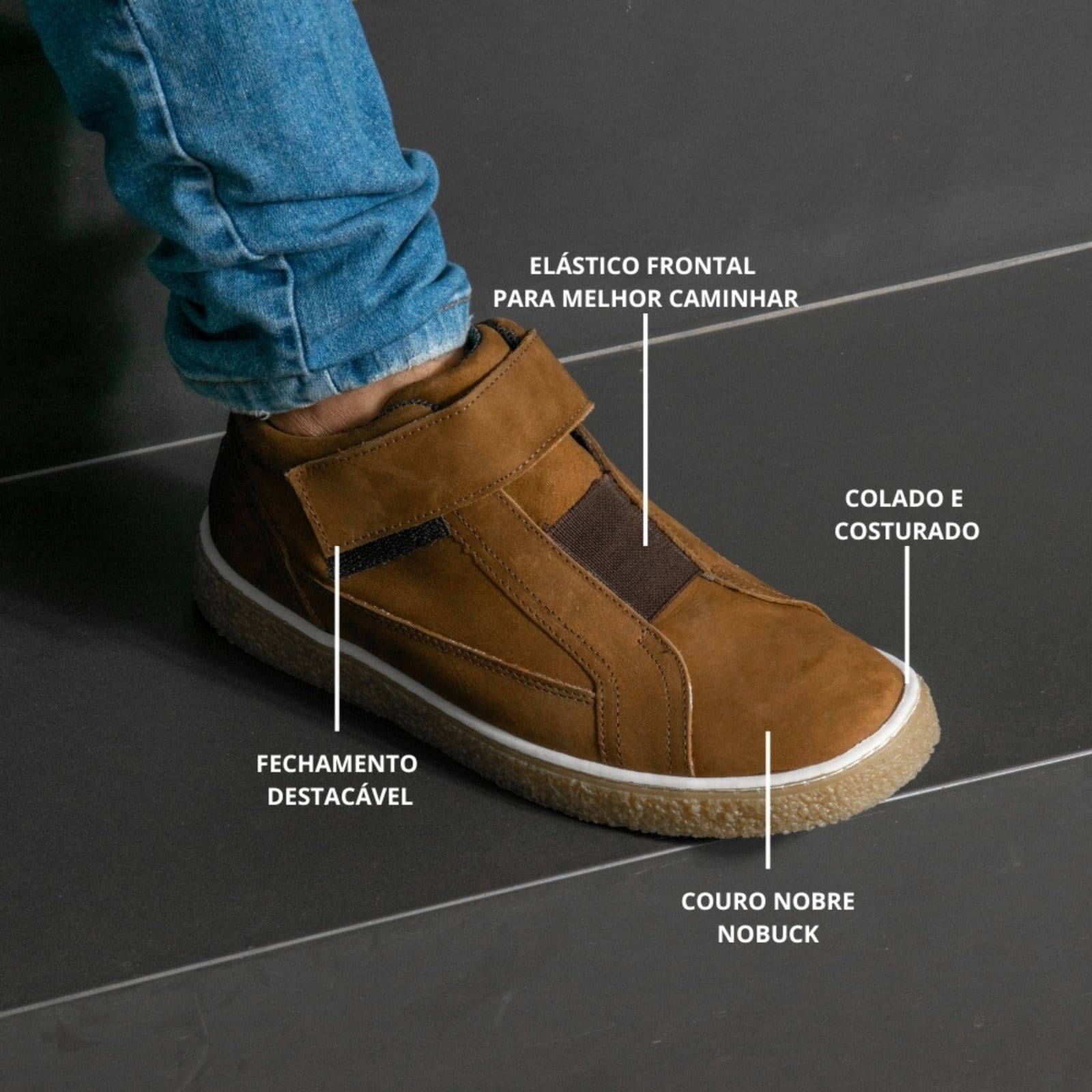 Vista 2 Tênis Masculino Cano Alto Em Couro Legítimo Sola Borracha Conforto Casual Terra super shoes marrom