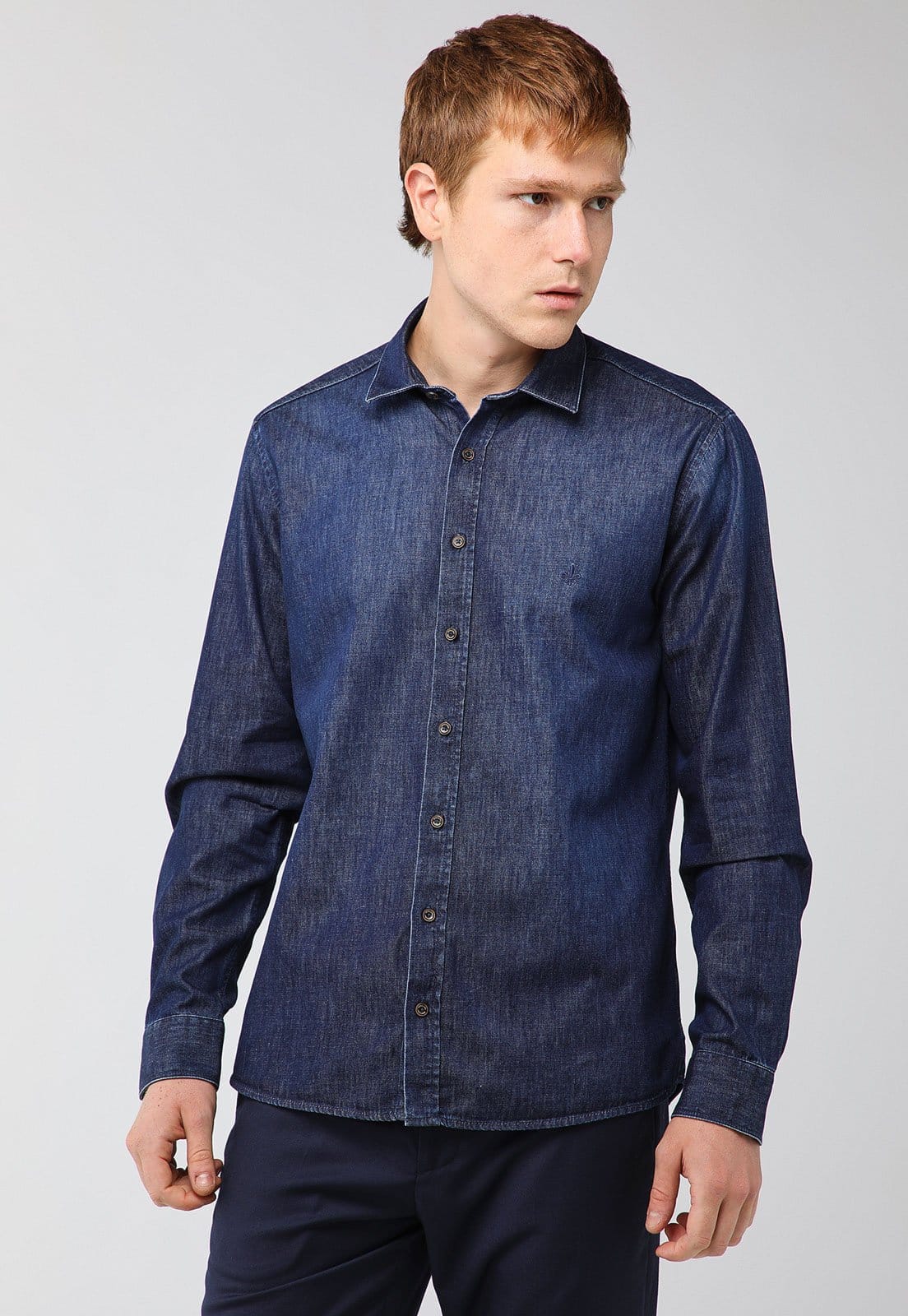Camisa Masculina Dudalina Slim Jeans Escura