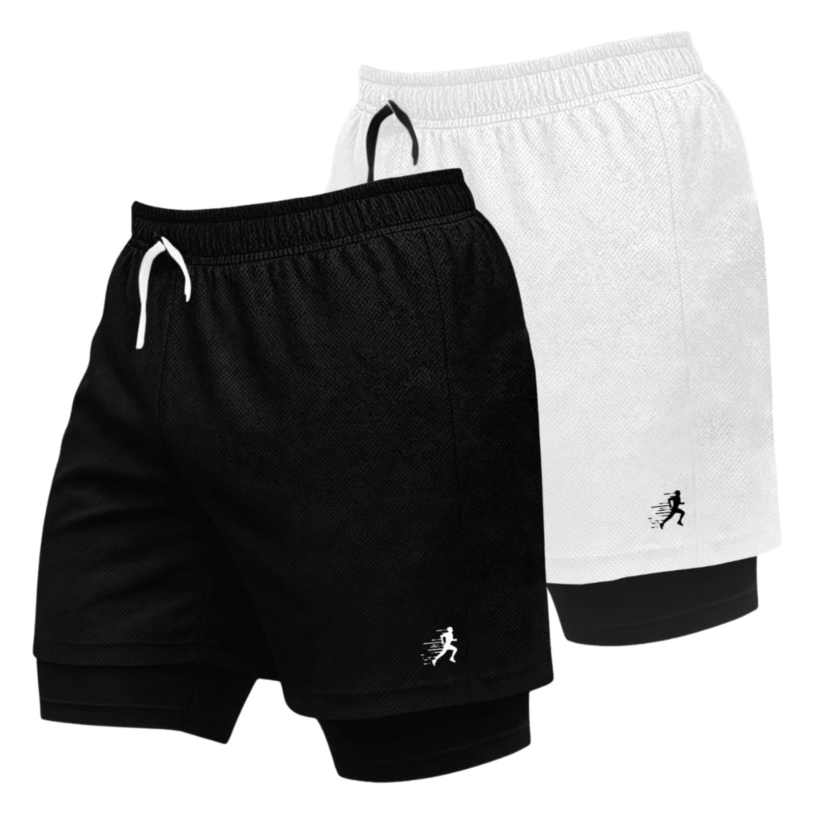 KIT 2 SHORT DRYFIT TERMICO PRETO CORRIDA BRANCO E BRANCO CORRIDA PRETO