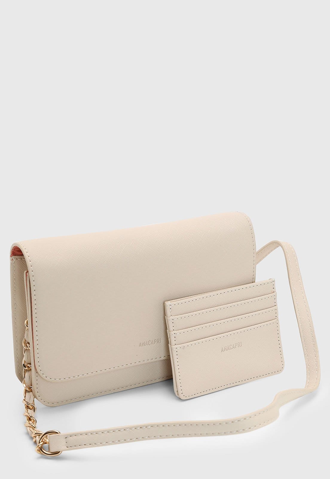 Vista 2 Kit Bolsa e porta cartão Feminina Anacapri Pequena Alça Longa Off-White Anacapri off-white white