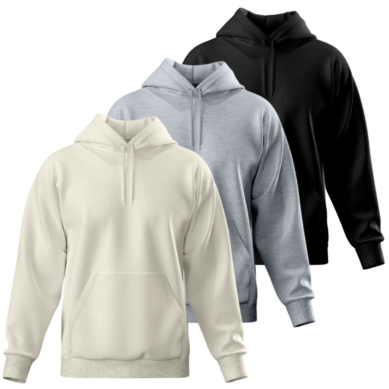 Kit 3 Blusa de Frio Moletom Liso Casaco Canguru Fechado Com Capuz Inverno