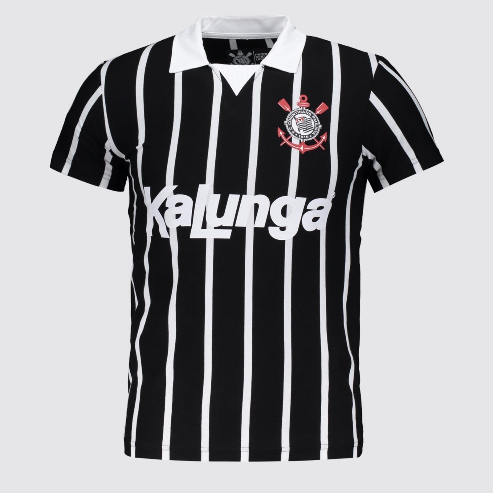 Polo Corinthians Retrô Kalunga Juvenil Preta e Branca