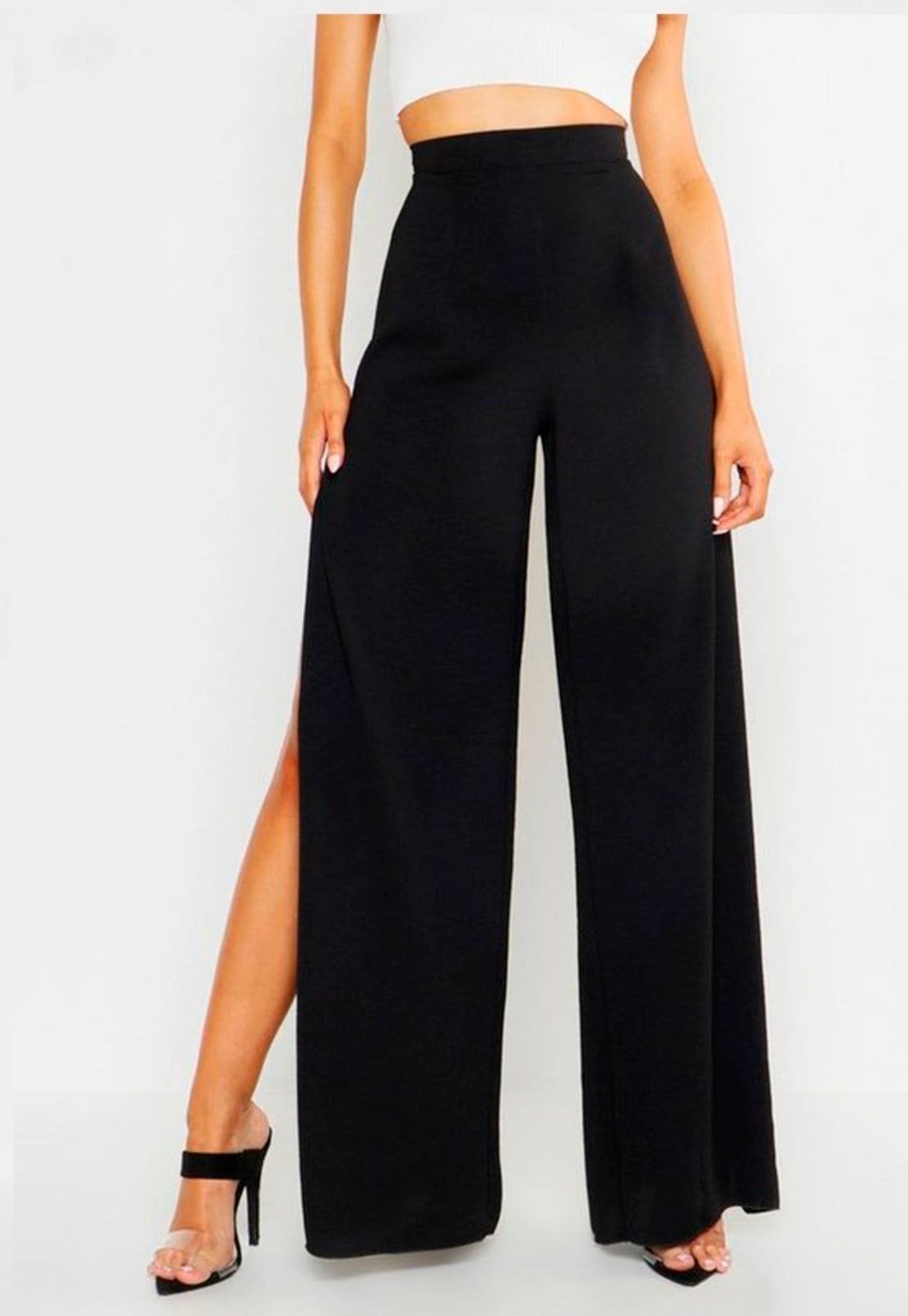 Vista 2 Calça Feminina Diluxo Pantalona Com Recorte Na Lateral Diluxo preto