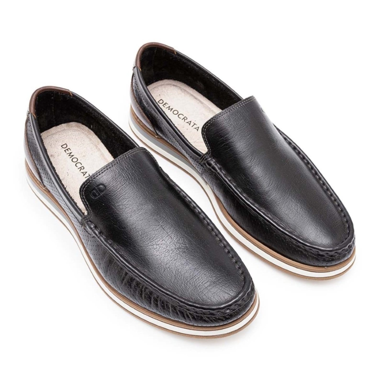 Vista 2 Mocassim De Couro Democrata Masculino Denim Flow 252101 DEMOCRATA preto denim