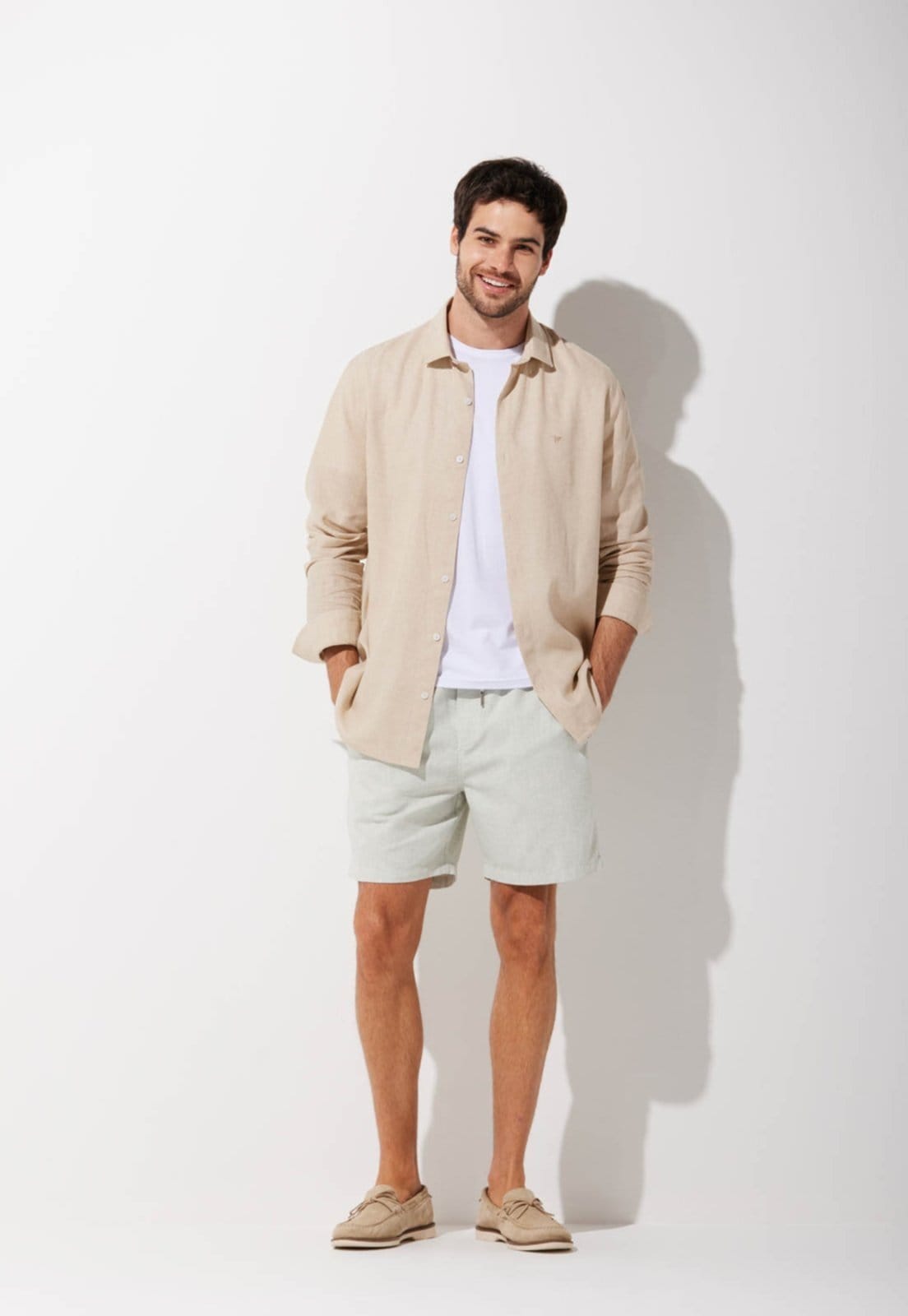 Vista 2 Camisa Linho Traymon Slim Manga Longa Natural Traymon bege natural