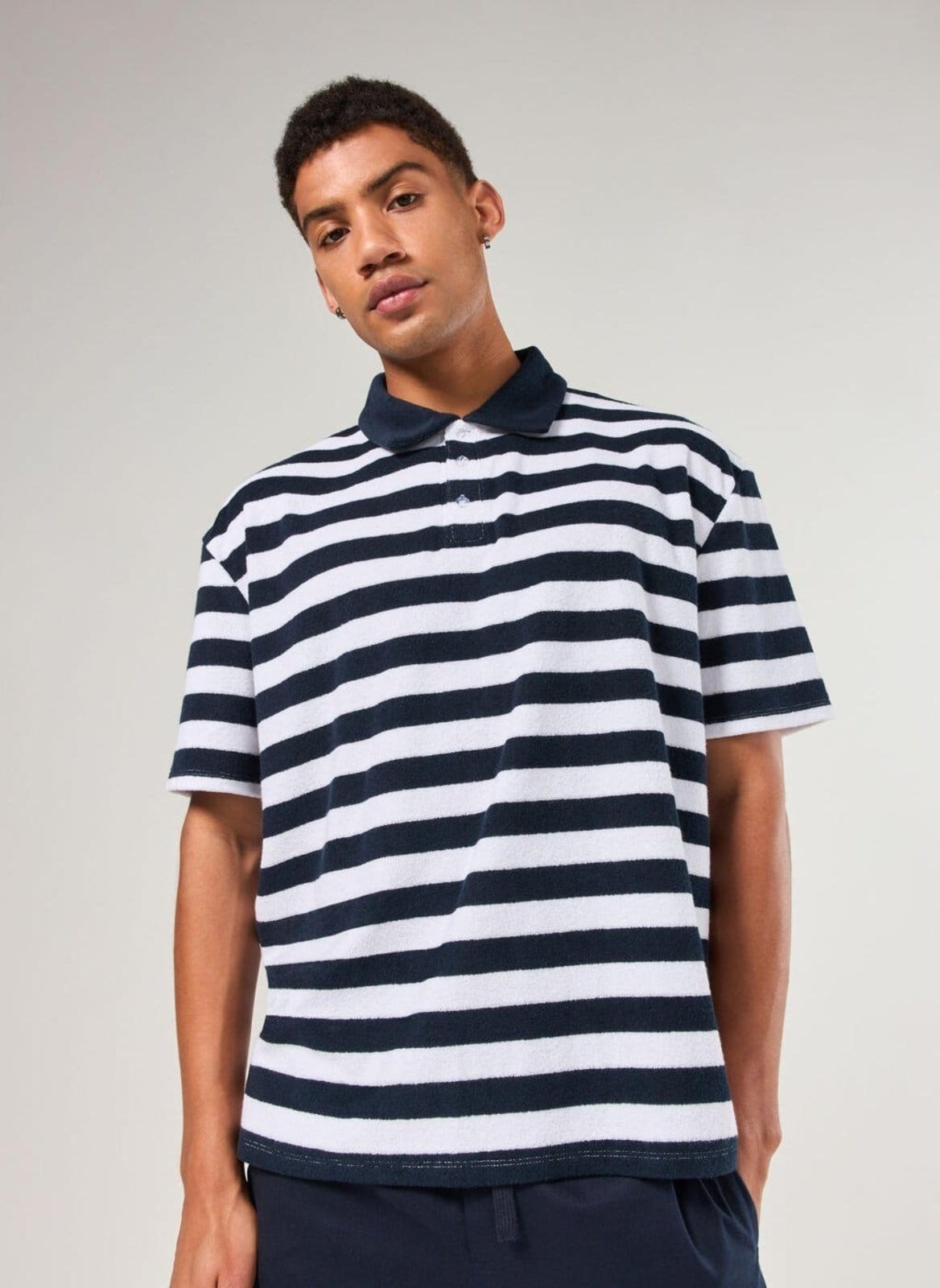 Vista principal Camiseta Polo Box Atoalhada Listrada Youcom azul marinho