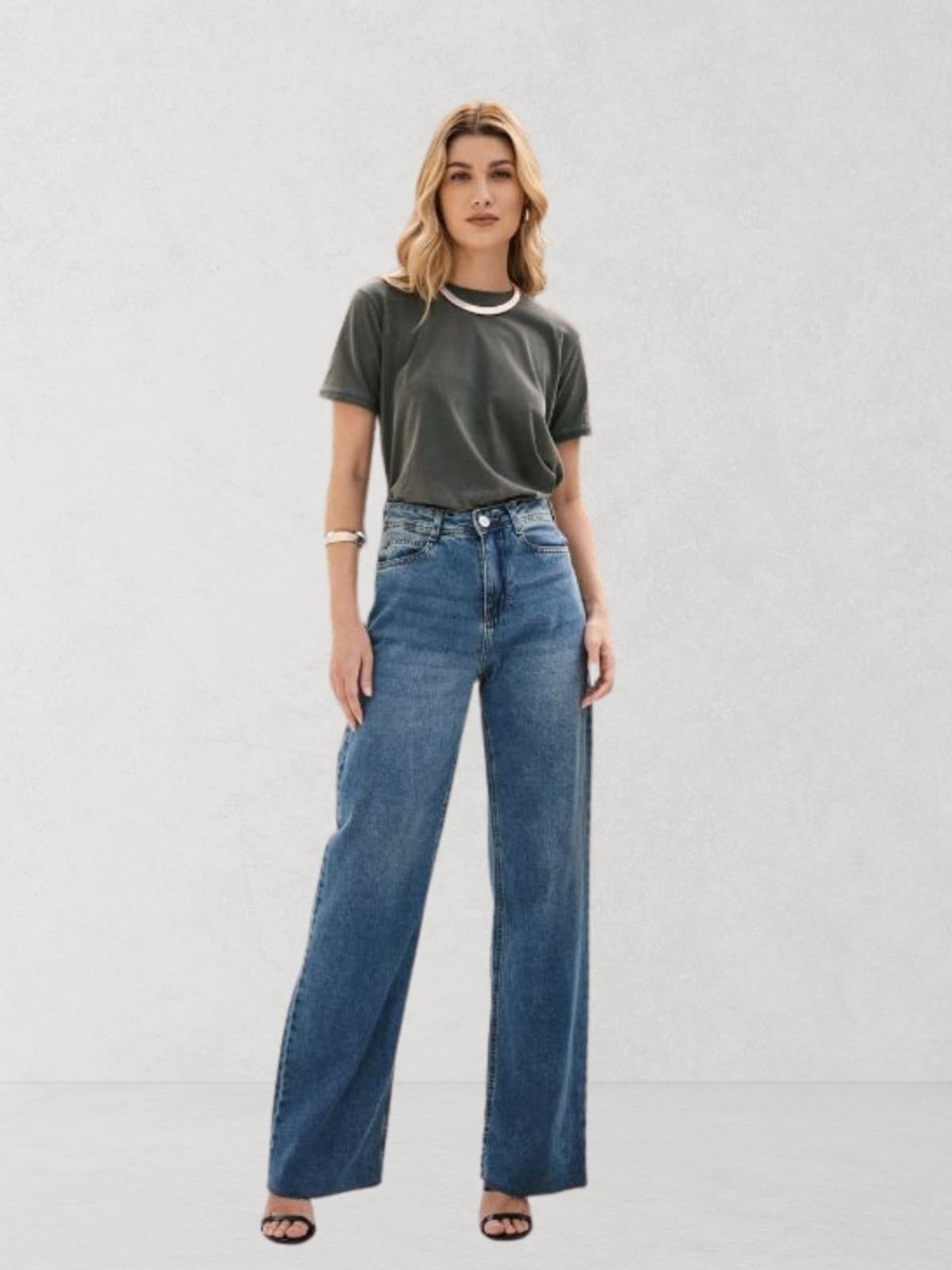 Vista principal Calça Via Lessa Orlando Modelagem Wide Leg Jeans Médio Via Lessa azul