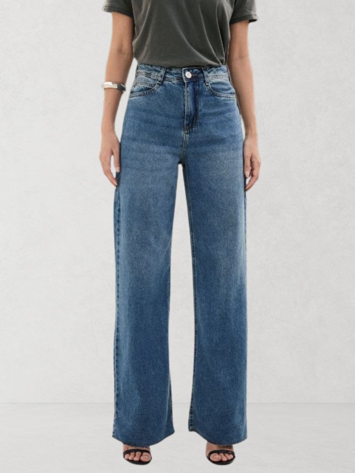 Vista 2 Calça Via Lessa Orlando Modelagem Wide Leg Jeans Médio Via Lessa azul