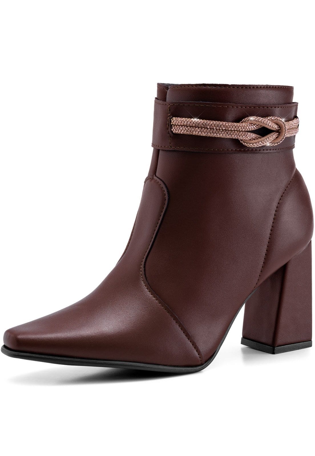 Bota Coturno Feminino Strass Bico Fino Lumiss Salto Alto Grosso Cano Curto Confort