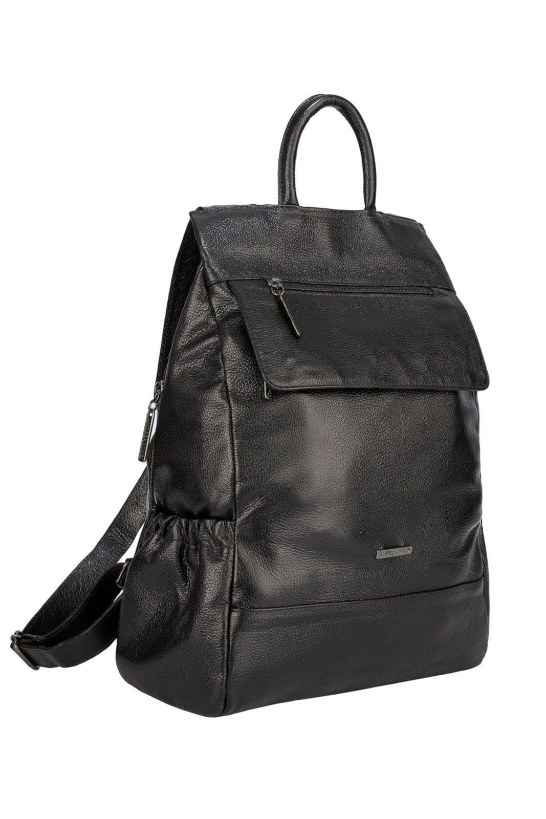 Vista 2 Mochila antifurto de couro liso grafite Suelen Andrea Vinci preto