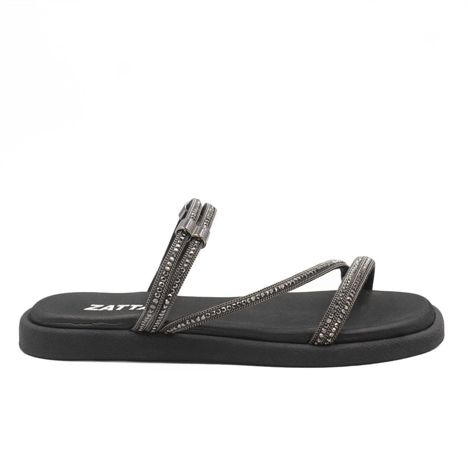 Sandália Zatta Rasteira Feminina Brilho Tania Preta