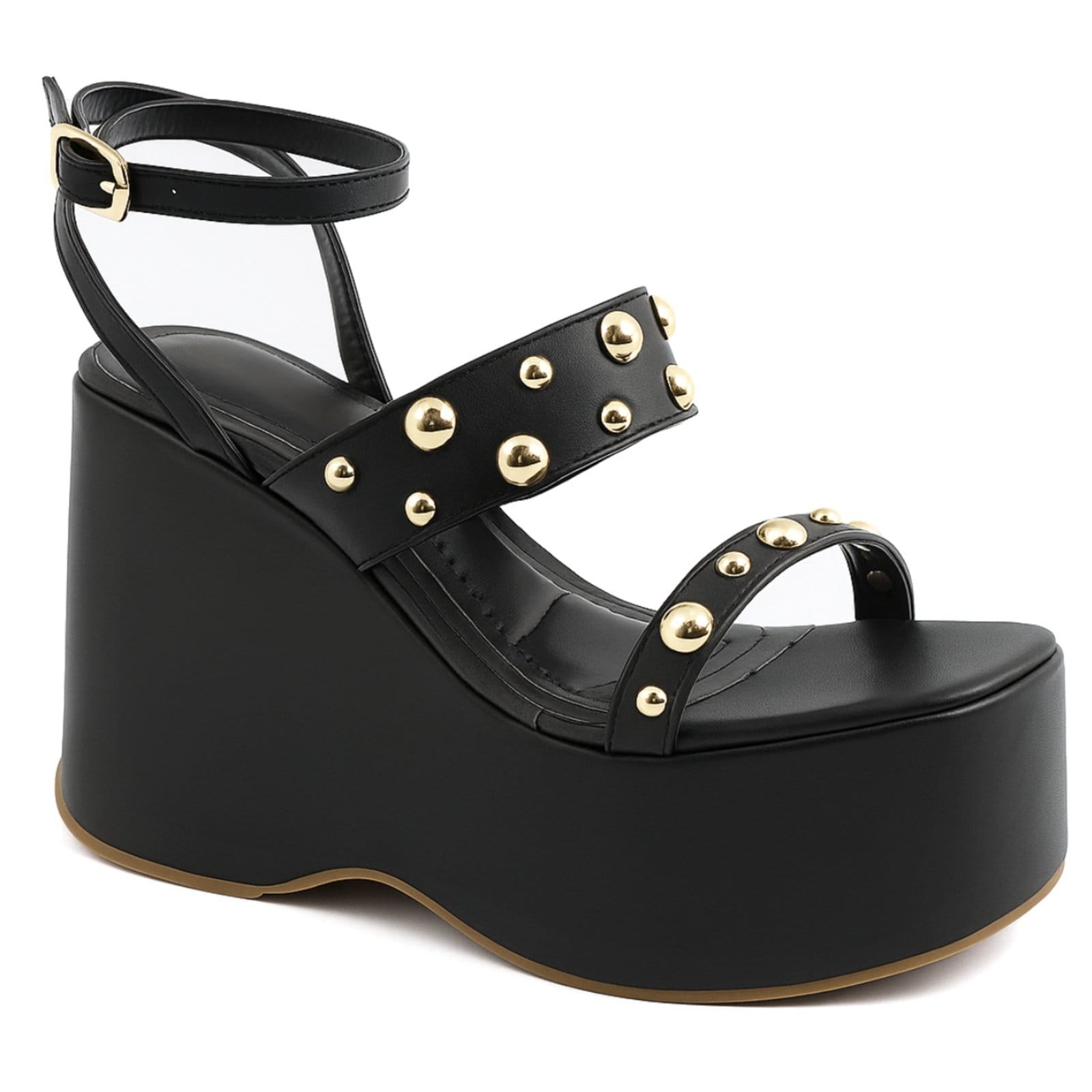 Vista 2 Sandália Feminina Anabela Alta Em Napa Preta Sete Sales preto