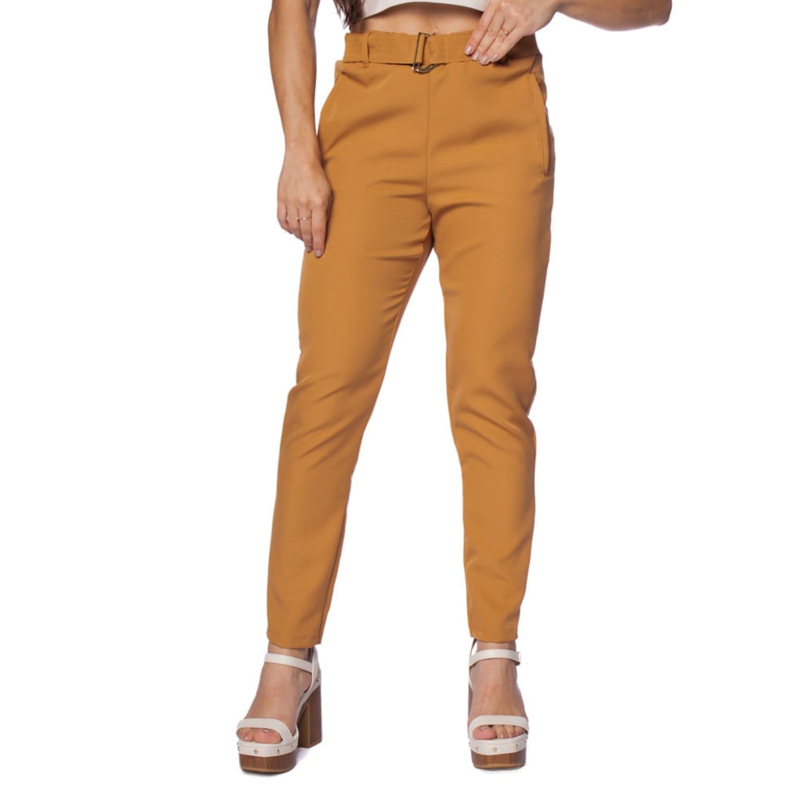 Vista principal Calça Feminina Olho Fatal Alfaiataria Cintura Alta Caramelo Olho Fatal marrom