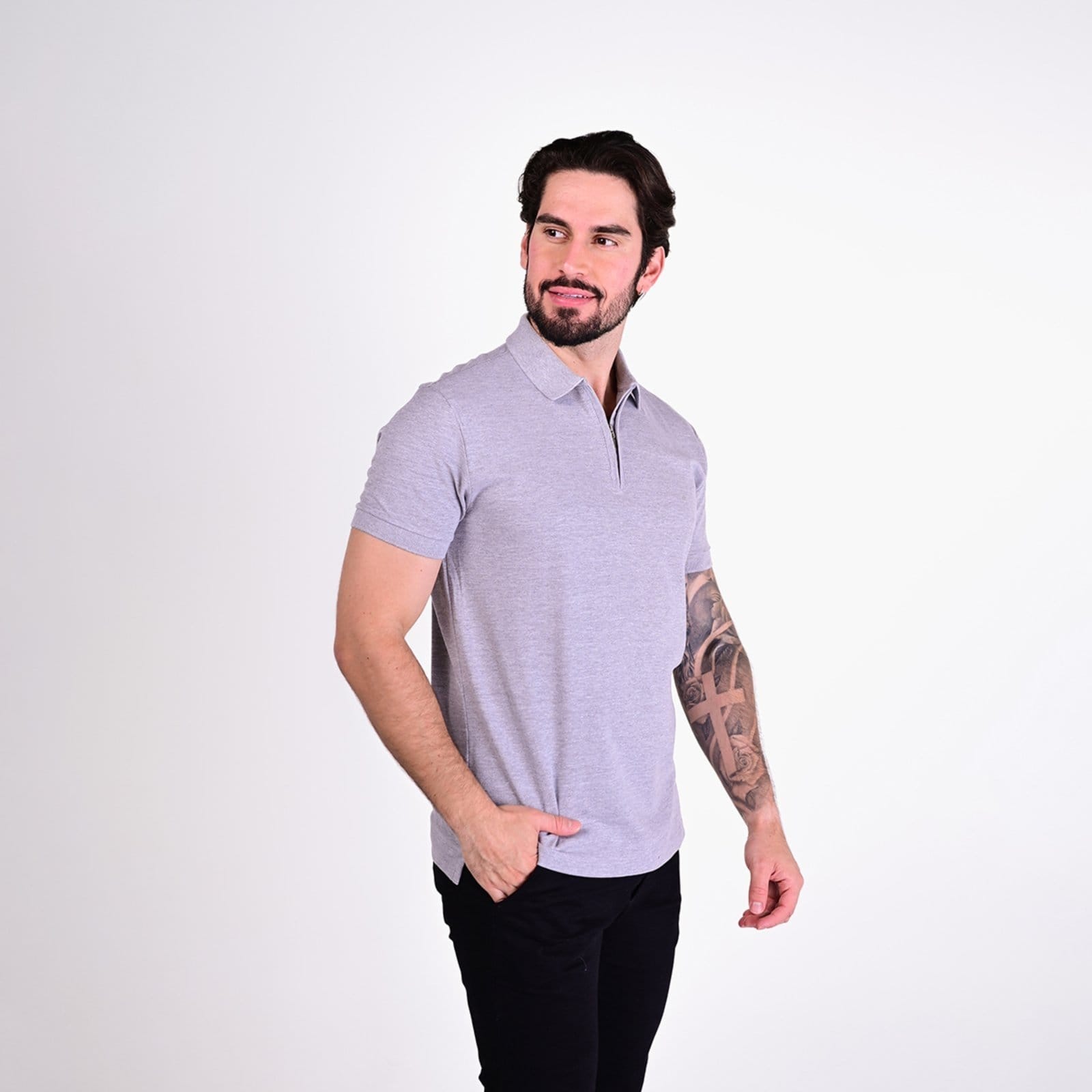 Vista 2 Camisa Polo Aramis Zíper Aramis cinza