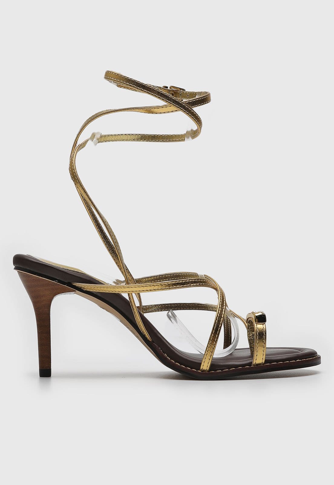 Vista 2 Sandália Feminina Santa Lolla Tiras Metalizadas Salto Fino Dourada Santa Lolla dourado