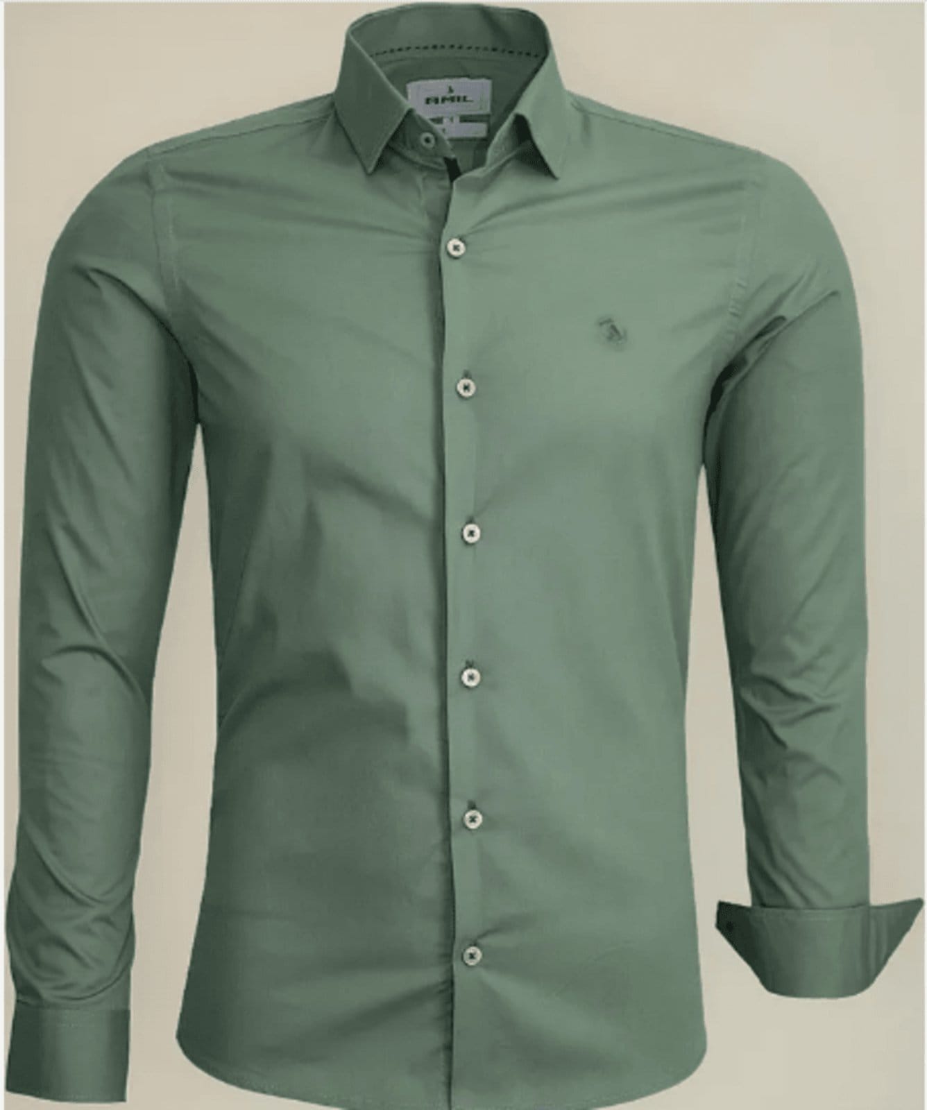 Vista principal Camisa Social Amil Slim Cinema Macia Fácil de Passar Manga Longa Luxo Amil verde militar