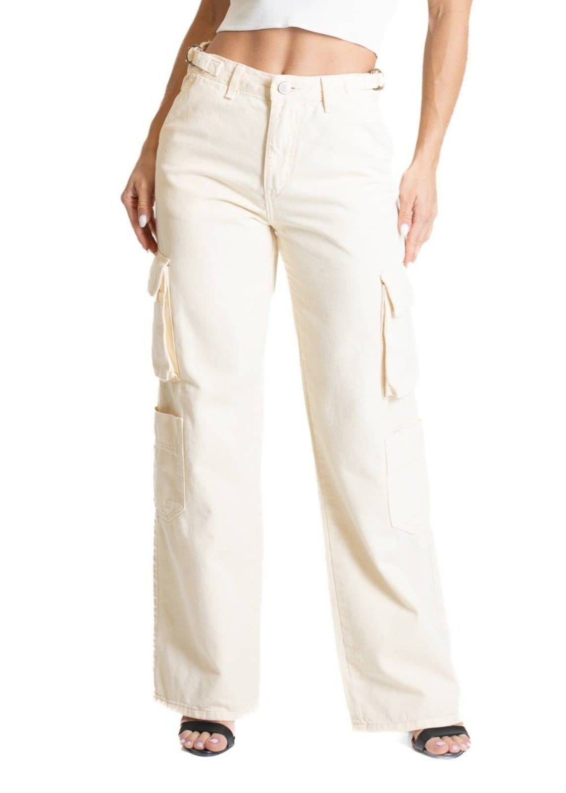 Vista principal Calça Sarja Sawary Wide Leg - 281529 Sawary amarelo