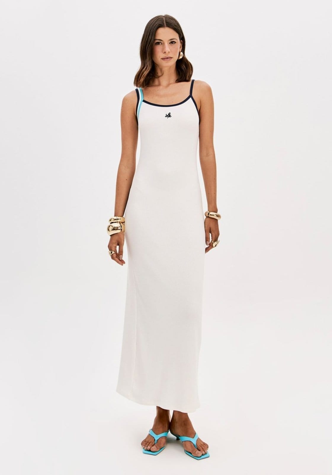 Vestido Canelado De Alças Super Midi