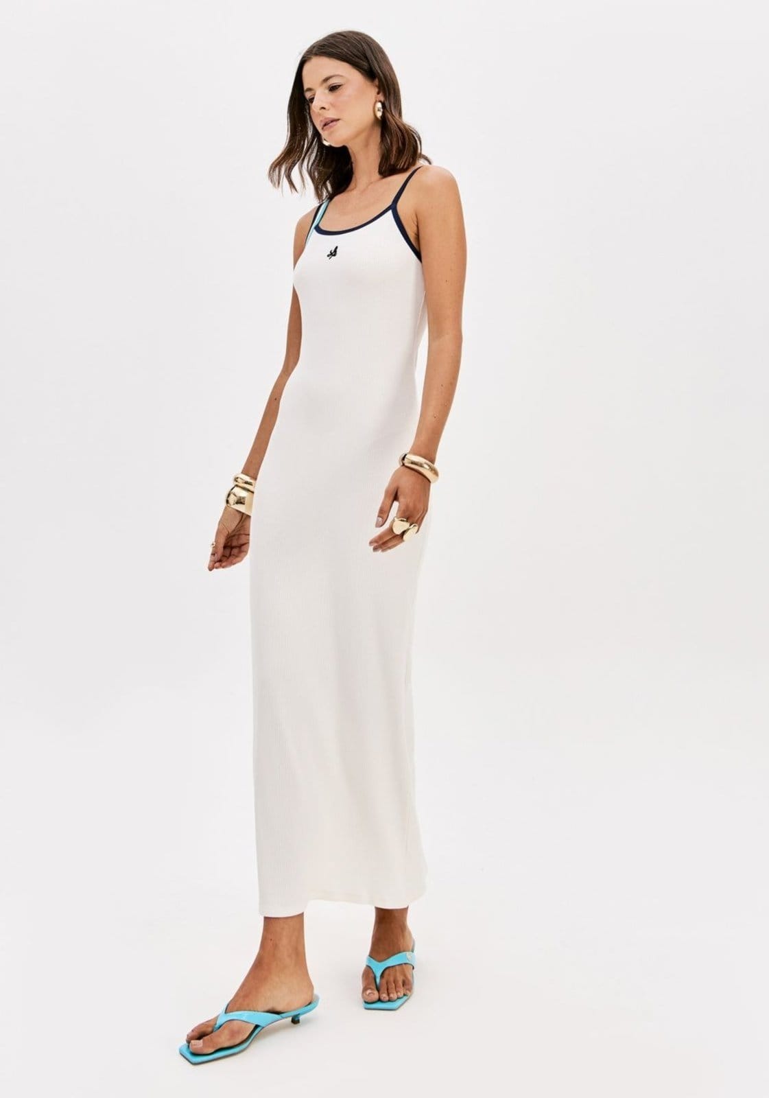 Vista 2 Vestido Canelado De Alças Super Midi Lança Perfume azul