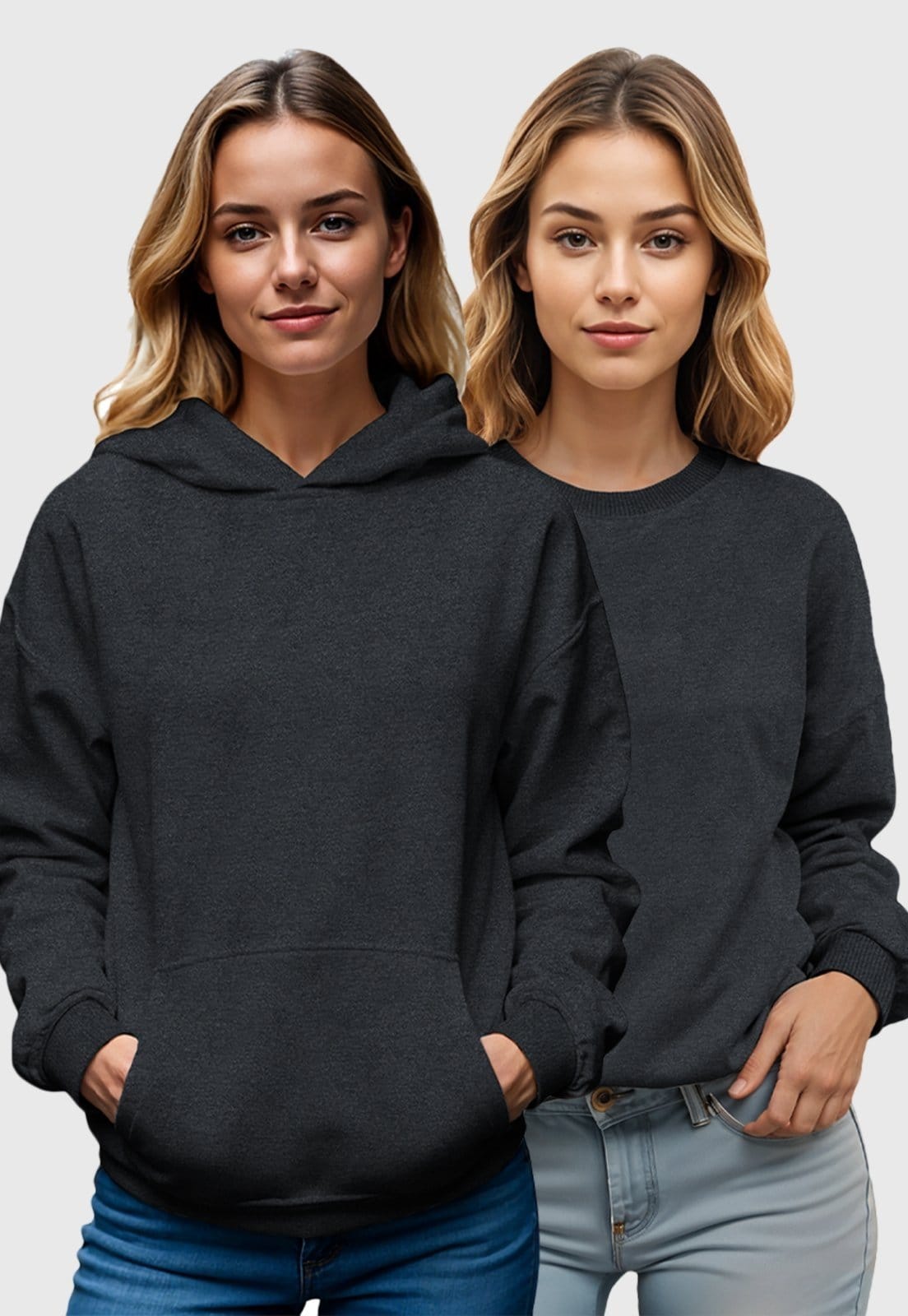 Kit 2 Moletom Canguru e Gola Redonda Feminino Flanelado Benellys Liso Chumbo