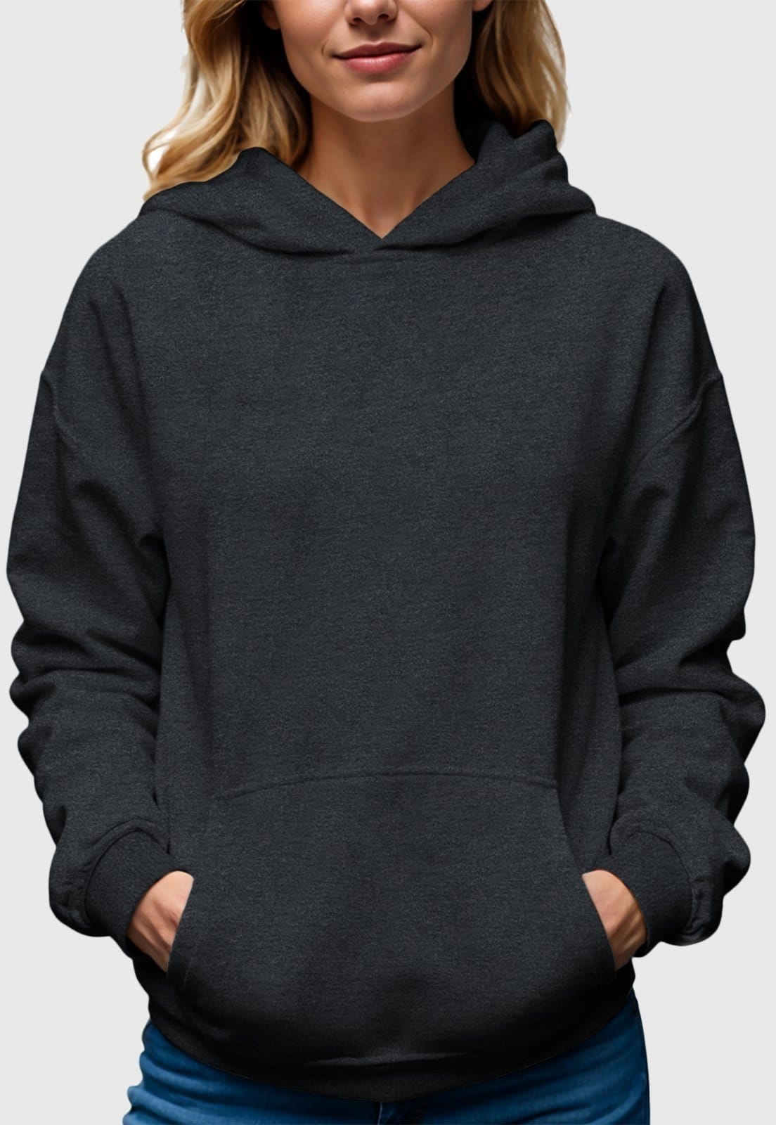 Vista 2 Kit 2 Moletom Canguru e Gola Redonda Feminino Flanelado Benellys Liso Chumbo Benellys grafite