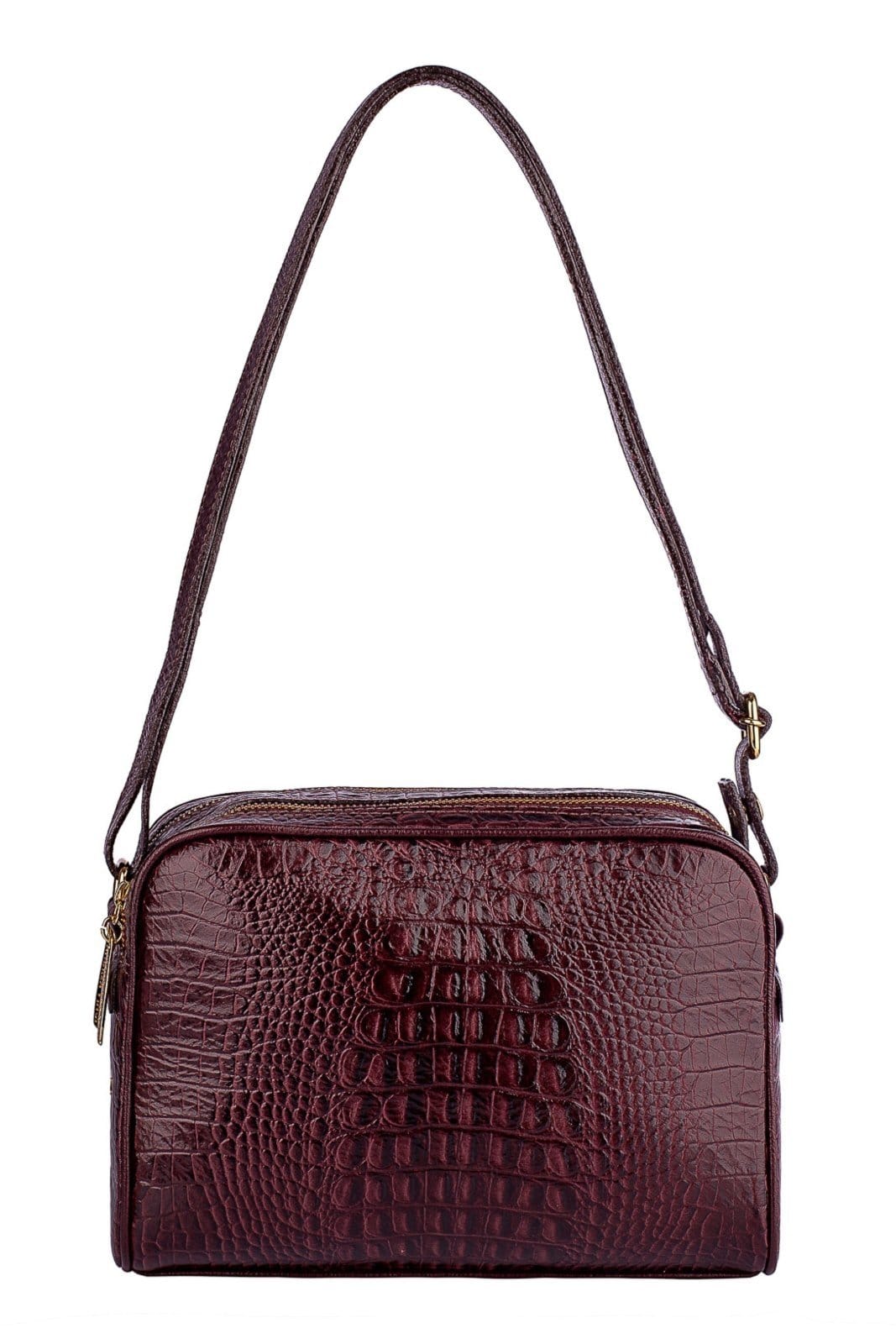 Vista principal Bolsa quadrada de couro croco Daiana - Marsala Andrea Vinci caramelo