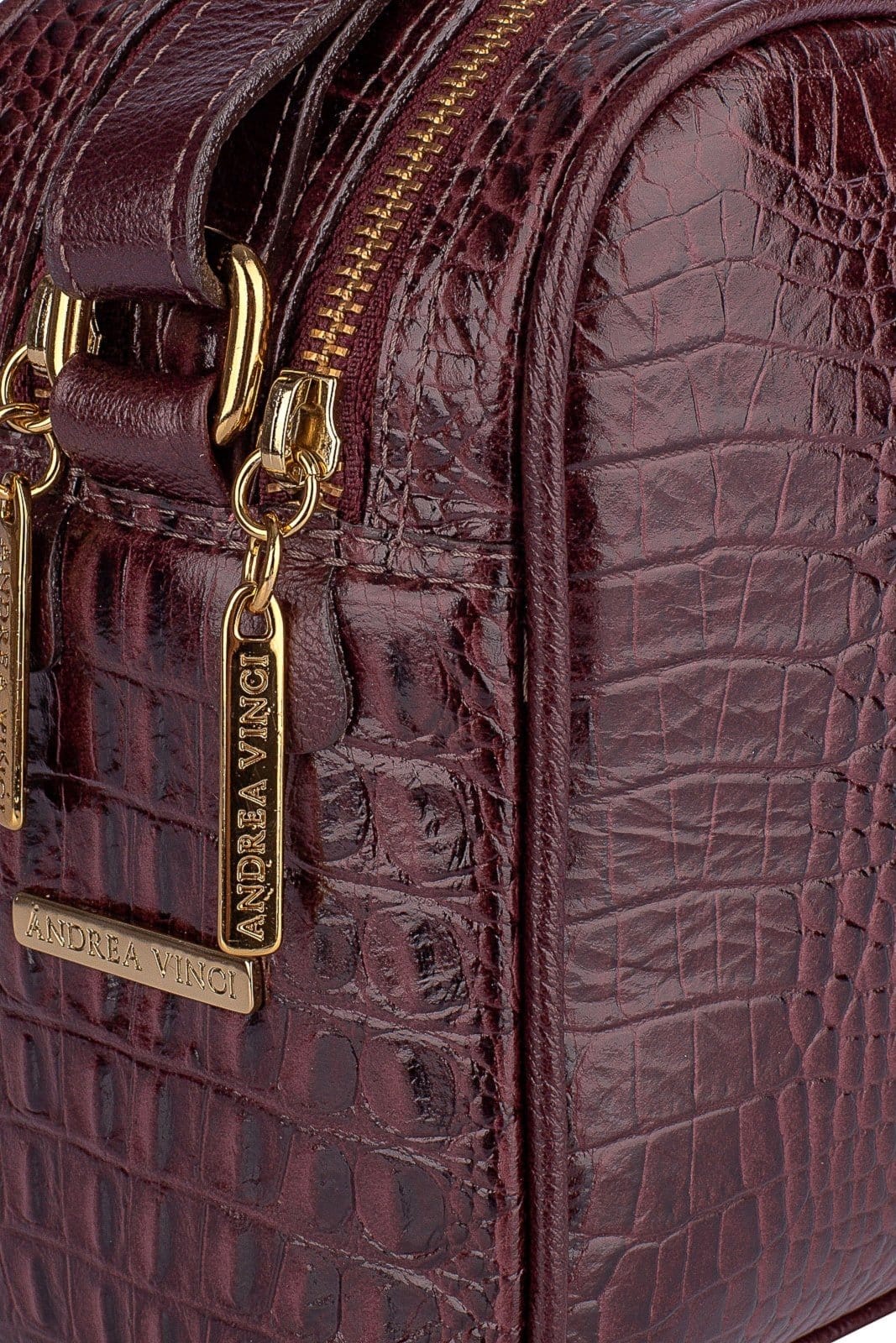 Vista 2 Bolsa quadrada de couro croco Daiana - Marsala Andrea Vinci caramelo