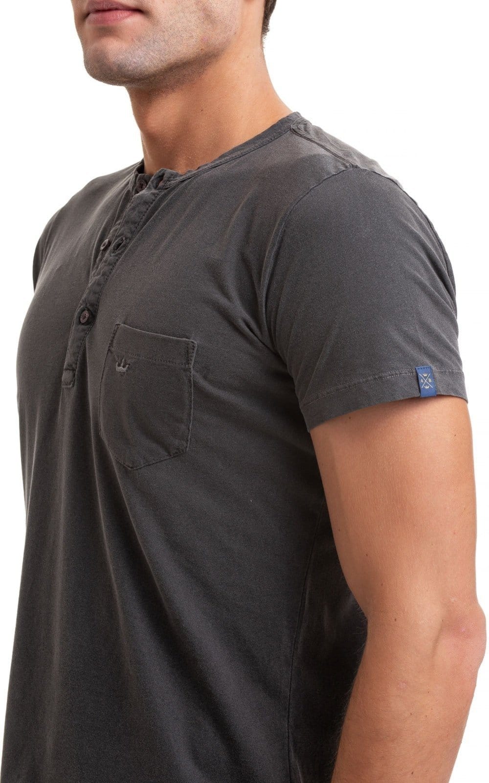 Vista 2 Camiseta Henley Aburguesia Slim Fit Destonado Alfaiataria Burguesia preto
