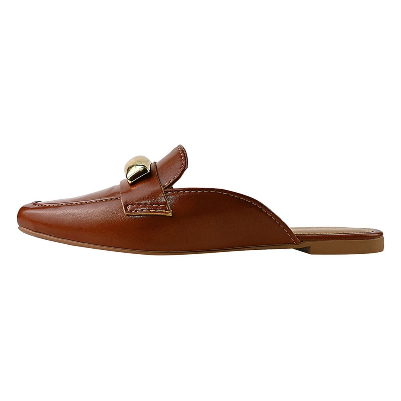 Vista 2 Sapato Mule Femino Donatella Shoes Bico Quarado Enfeite Grande Napa Intense Donatella Shoes caramelo