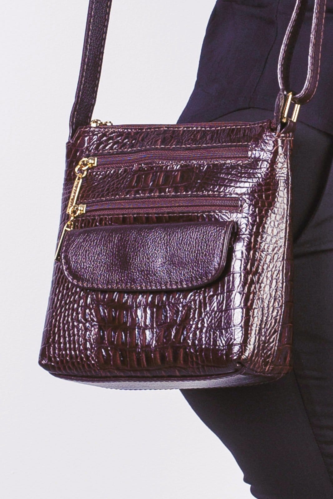 Bolsa transversal de couro croco Maura - Marsala