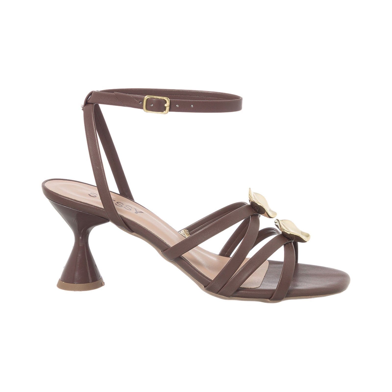 Sandália Feminina Stessy Salto Taça Médio 7cm Orgânico Casual Confortável Marrom