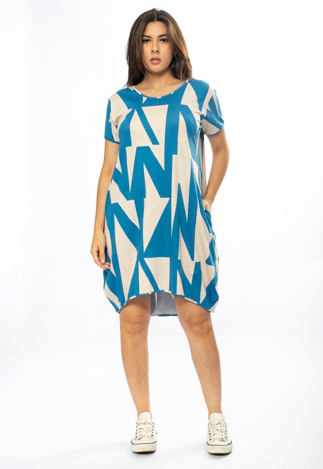 Vestido Curto Amazônia Vital Malha Amplo Always Estampa Geometric Blue