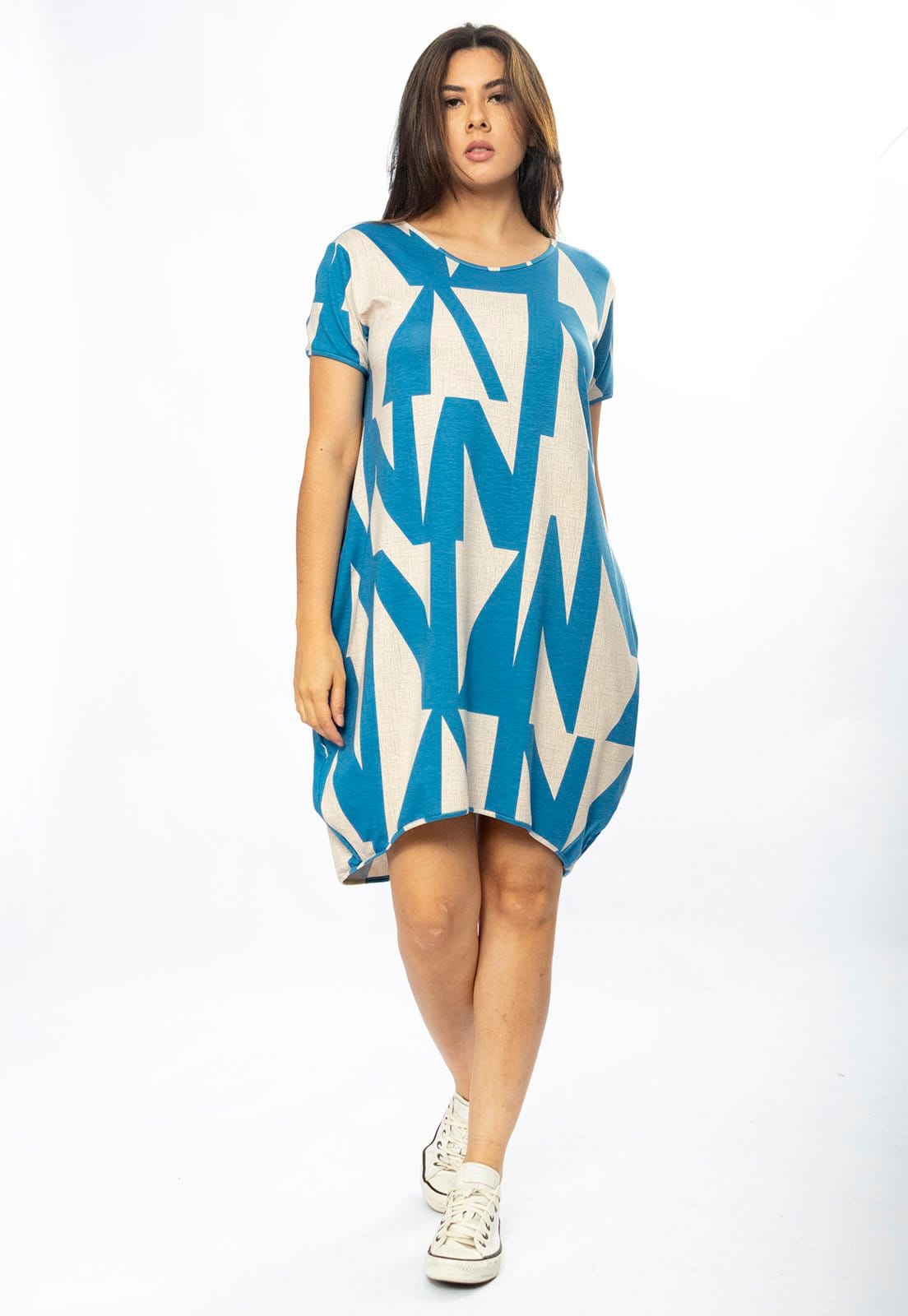 Vista 2 Vestido Curto Amazônia Vital Malha Amplo Always Estampa Geometric Blue Amazonia Vital bege blue
