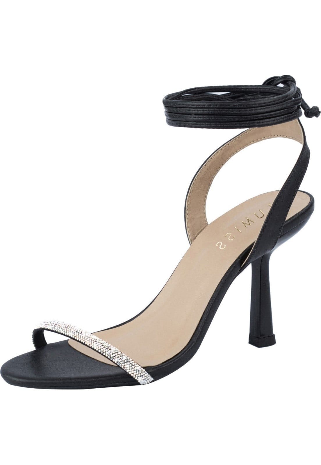 Sandália Feminina Salto Fino Strass Lumiss Amarração Brilho Confortável