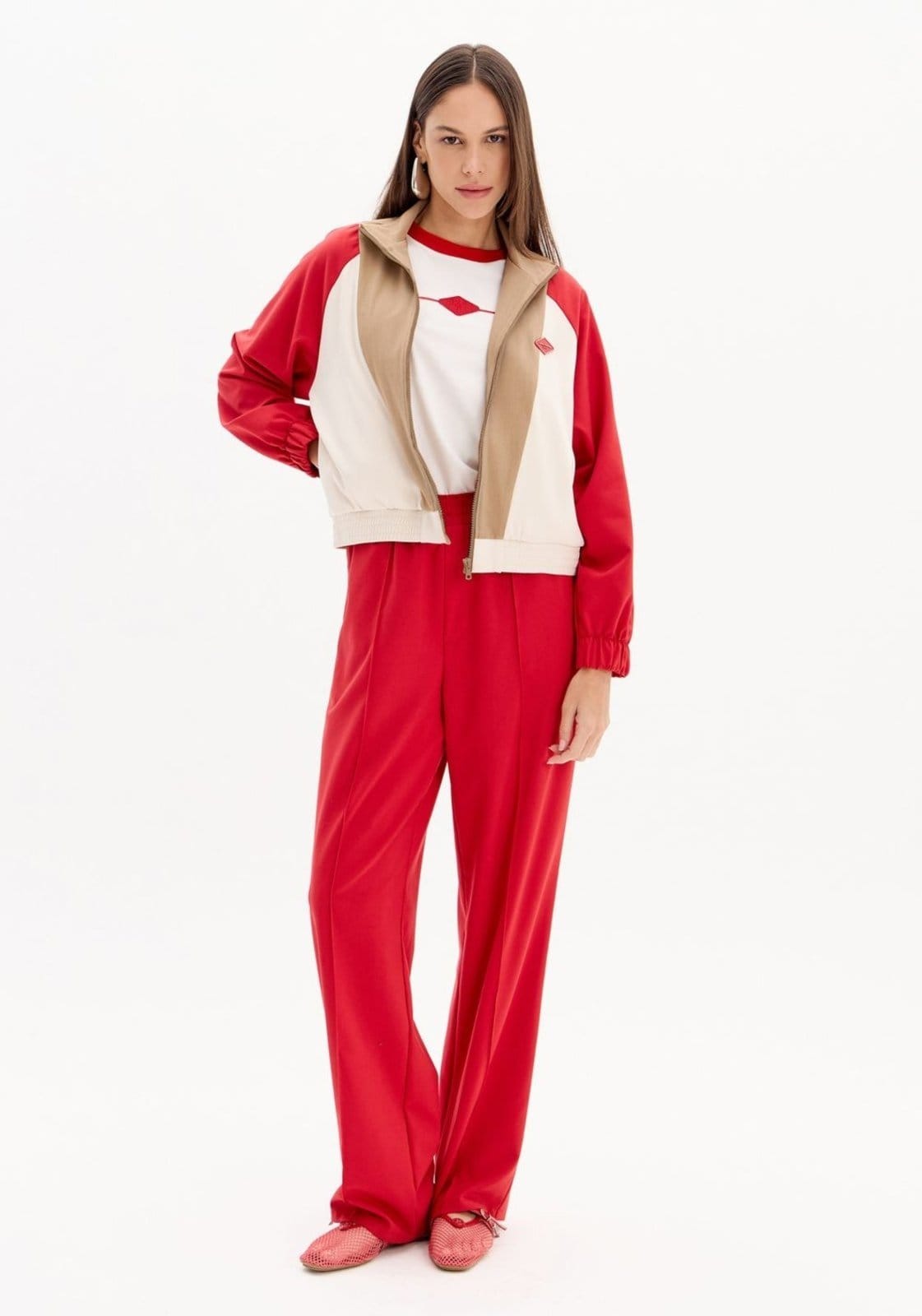 Calça Reta De Cintura Alta Com Elástico No Cós