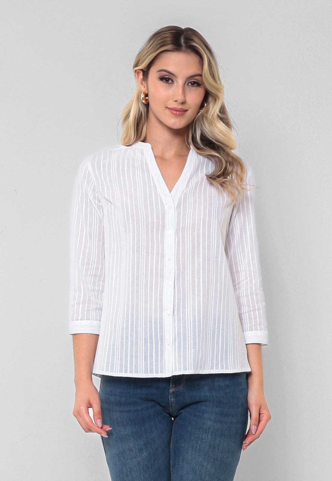 Vista principal Camisa Intens Manga 3/4 Algodão Maquinetado Intens branco