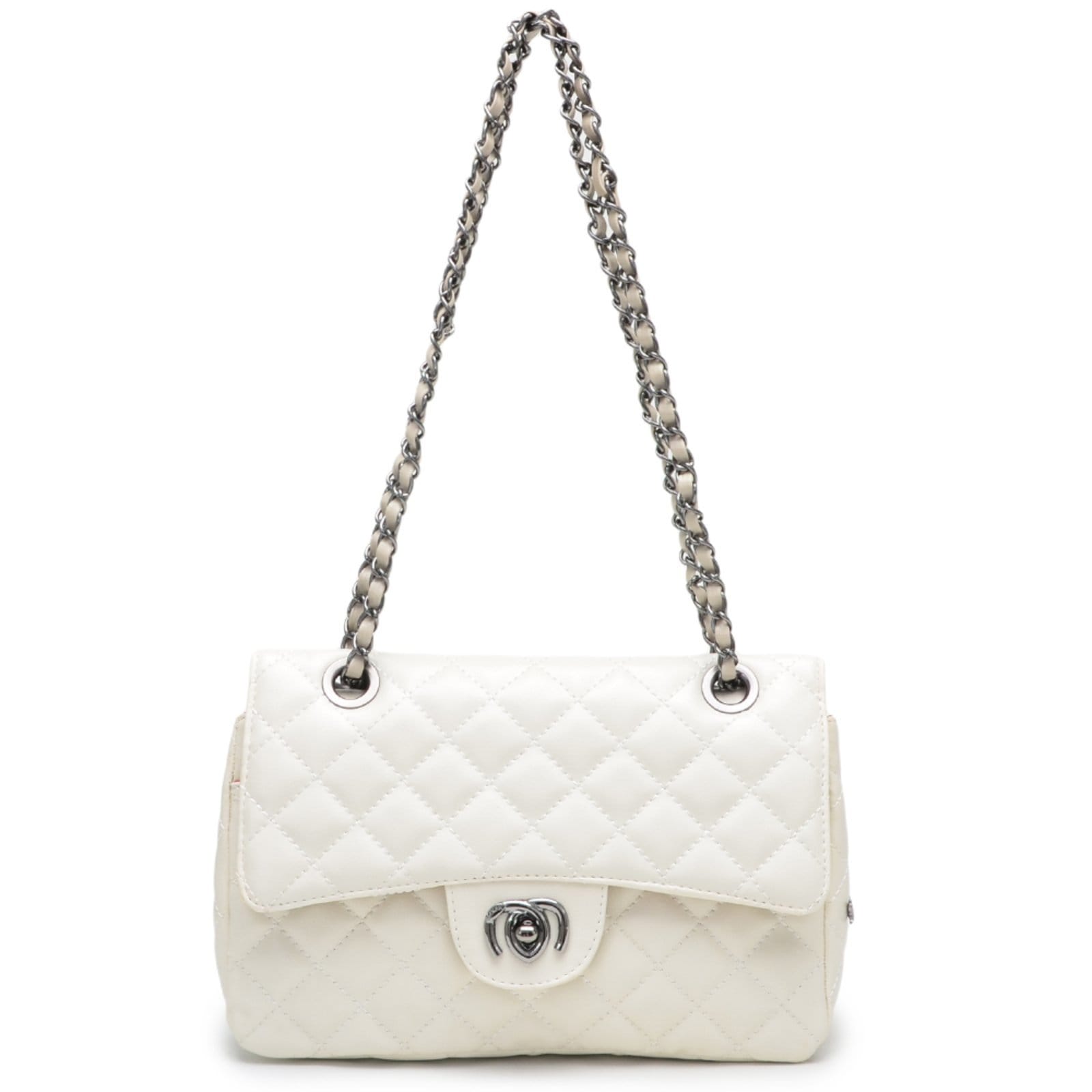 Bolsa Feminina Média Bordada Matelassê Alça de Corrente Moncci Mônaco Off White