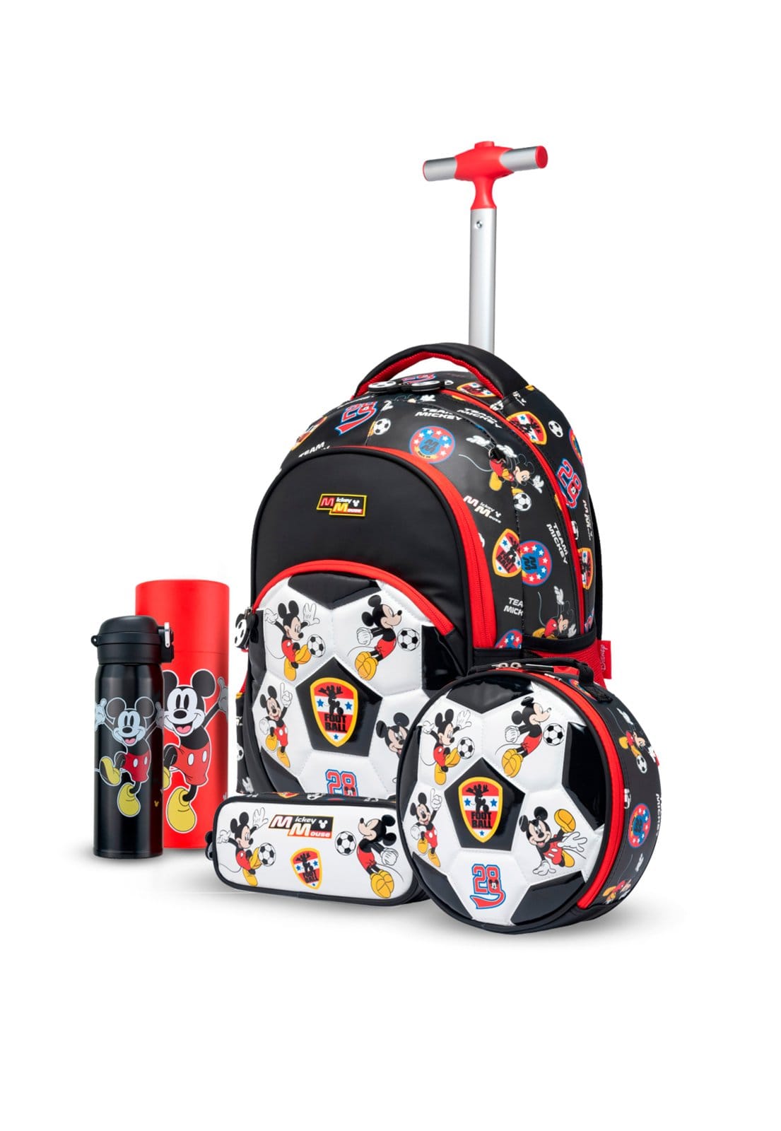 Infantil - Kit Mochila Disney Rodinha Lancheira Estojo Garrafa Mickey Mouse