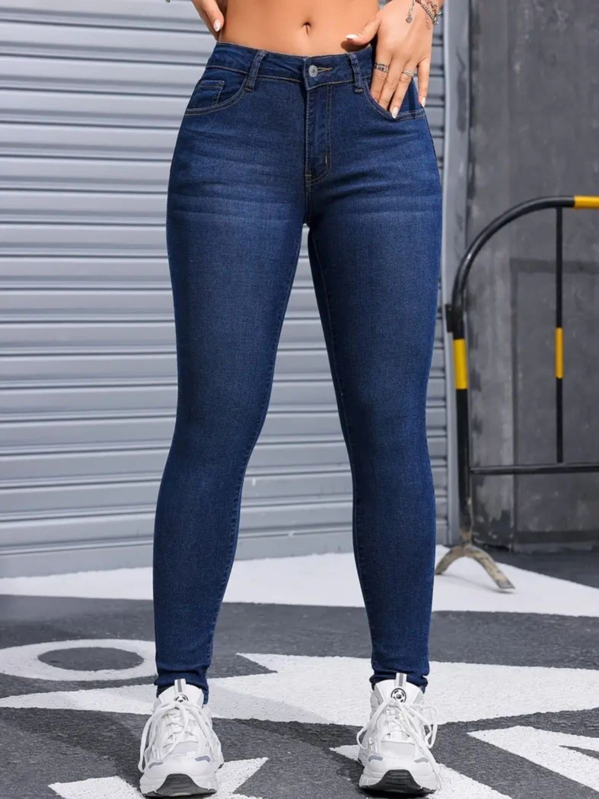 Vista principal Calça Jeans Skinny Feminina Safira Moda Colada Estonado Safira Moda azul