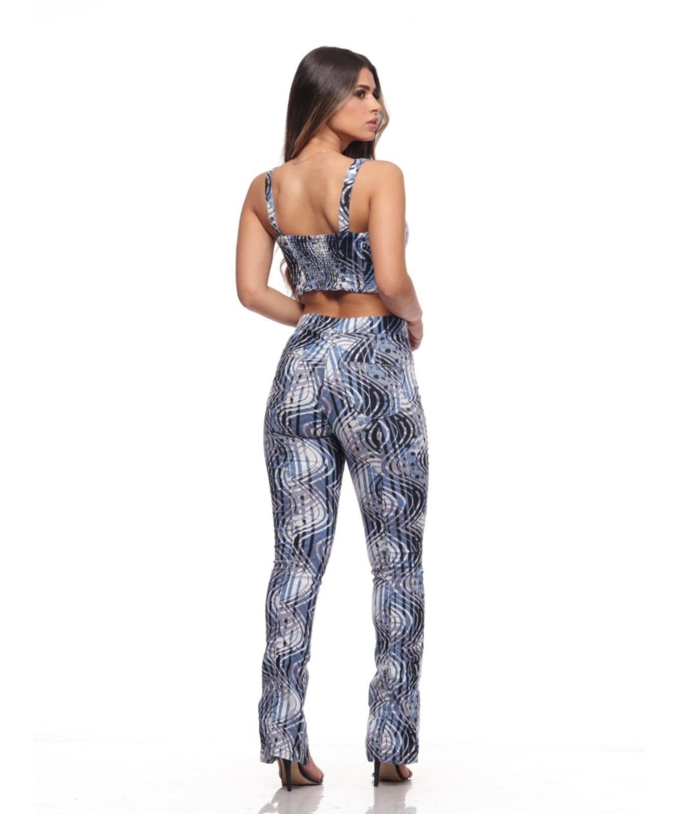 Vista principal Calça Feminina Razon Jeans Sarja com Elastano Estampada Razon Jeans azul