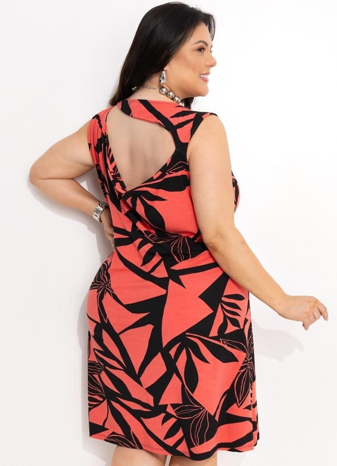 Vista 2 Vestido Em Malha De Viscose Floral Geométrico Marguerite preto