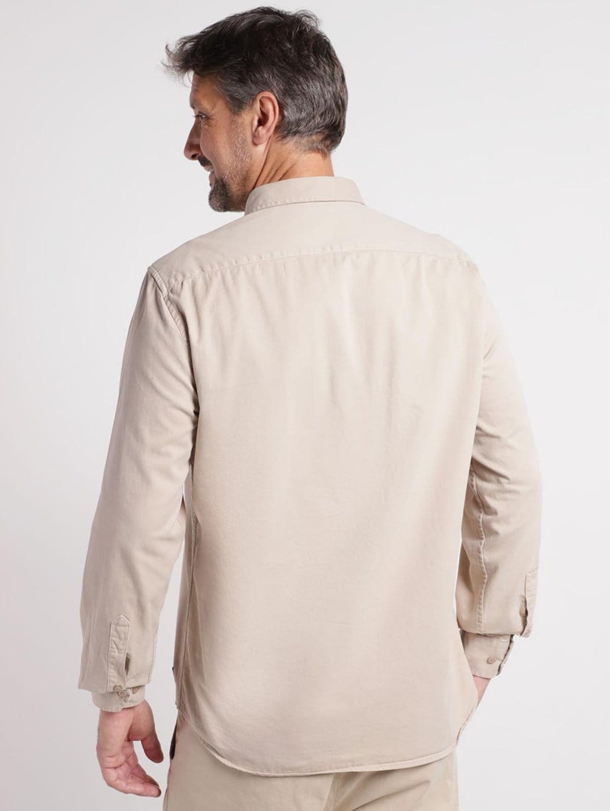 Vista 2 Camisa Sarja Manga Longa Vels Masculina Vels bege