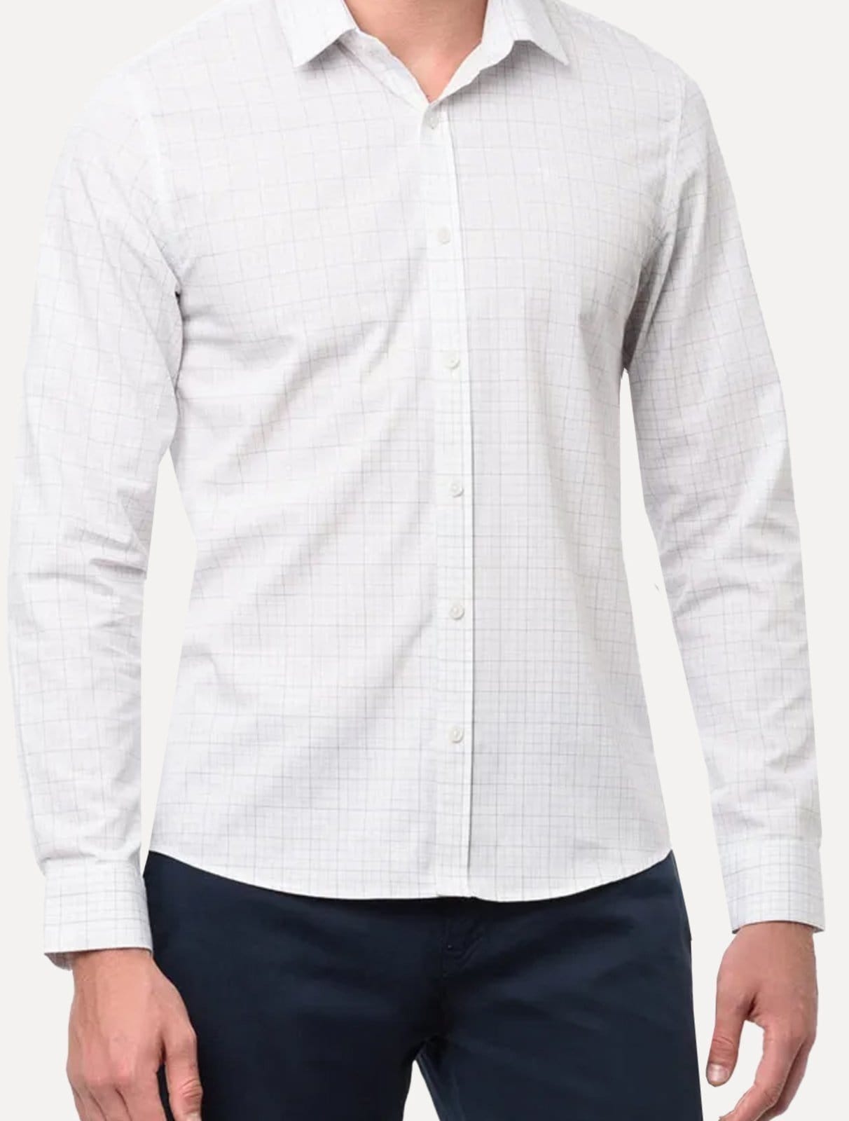 Vista principal Camisa Calvin Klein Masculina Slim Grid Xadrez Branca Calvin Klein branco