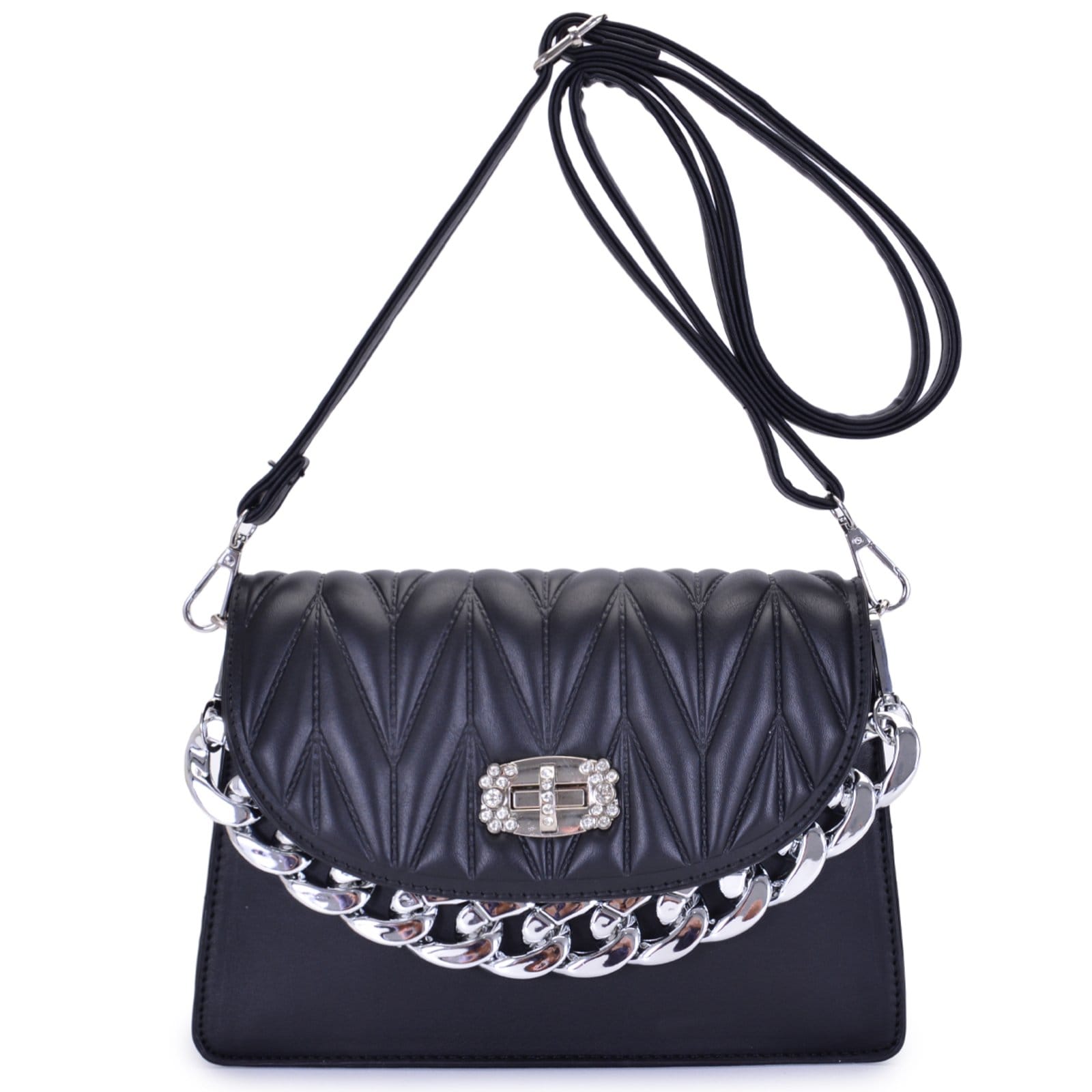 Vista 2 Bolsa Transversal Feminino Elegante Reforçada Tiracolo com Corrente Rute Paula preto