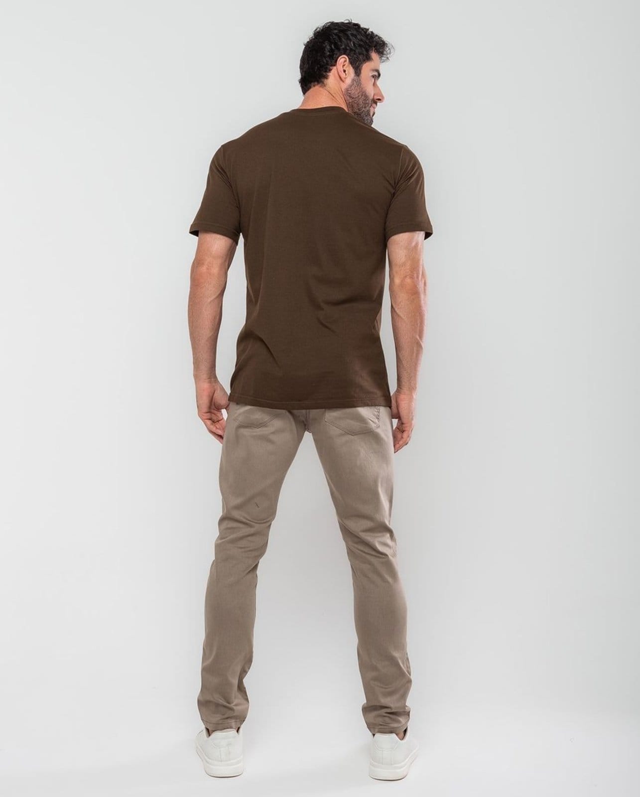 Vista 2 Calça Sarja Slim Fit Masculina Básica 21571 Caqui Consciência cáqui caqui