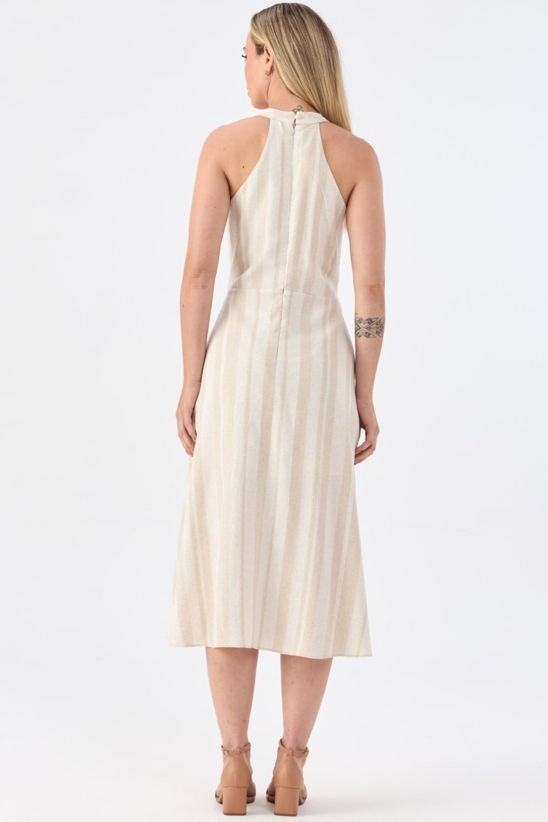 Vestido Midi PKS de Linho Listrado