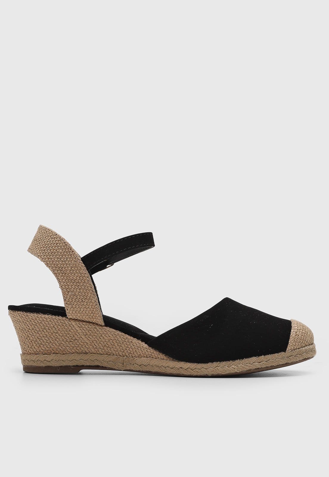 Vista 2 Sandália Feminina VIA UNO Anabela Detalhe Corda Preta VIA UNO preto